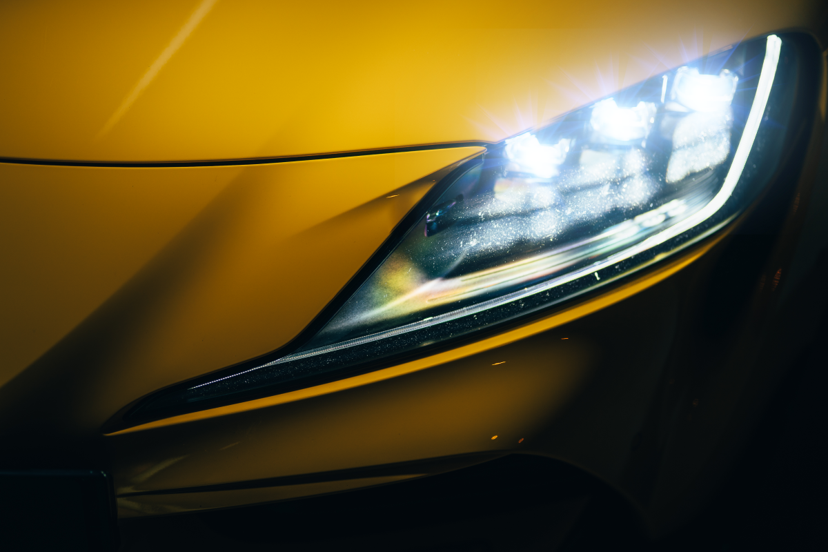 Toyota GR Supra detail předního rozsvíceného světlometu